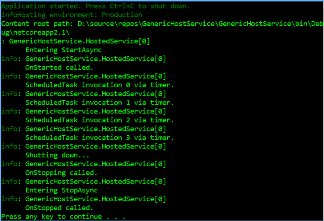 IHostedService application lifetime